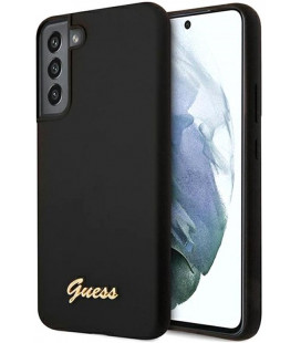 Juodas dėklas Samsung Galaxy S22 telefonui "Guess Silicone Metal Logo Case"