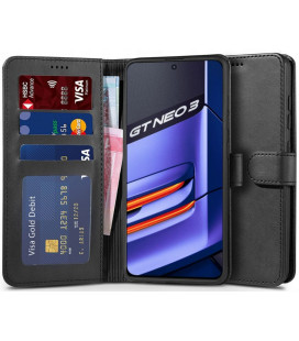 Juodas atverčiamas dėklas Realme GT Neo 3 telefonui "Tech-protect Wallet"