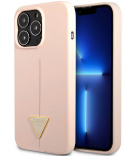 Rožinis dėklas Apple iPhone 13 Pro telefonui "Guess Silicone Line Triangle Case"