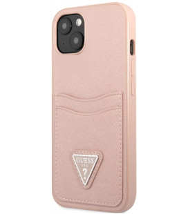 Rožinis dėklas Apple iPhone 13 telefonui "Guess Saffiano Double Card Case"