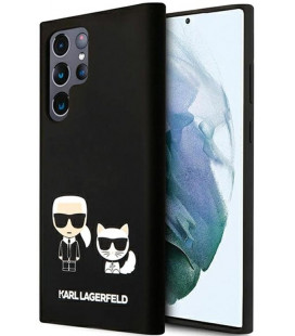 Juodas dėklas Samsung Galaxy S22 Ultra telefonui "Karl Lagerfeld and Choupette Liquid Silicone Case"