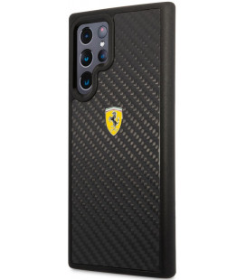 Juodas dėklas Samsung Galaxy S22 Ultra telefonui "Ferrari Real Carbon Hard Case"