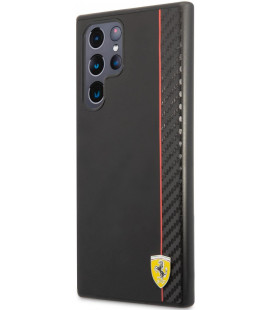 Juodas dėklas Samsung Galaxy S22 Ultra telefonui "Ferrari Smooth and Carbon Effect Hard Case"