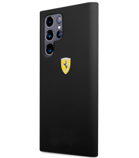 Juodas dėklas Samsung Galaxy S22 Ultra telefonui "Ferrari Liquid Silicone Metal Logo Case"