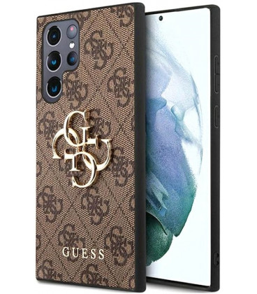 Rudas dėklas Samsung Galaxy S22 Ultra telefonui "Guess PU 4G Metal Logo Case"