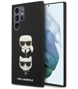 Juodas dėklas Samsung Galaxy S22 Ultra telefonui "Karl Lagerfeld Saffiano K&C Heads Case"