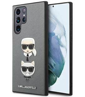 Pilkas dėklas Samsung Galaxy S22 Ultra telefonui "Karl Lagerfeld Saffiano K&C Heads Case"
