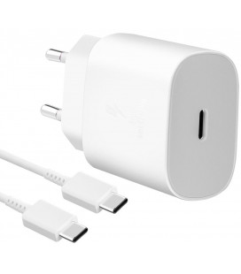 Originalus baltas Samsung pakrovejas 25W 1xType-C + Type-C - Type-C laidas "EP-TA800EWE + EP-DA905BWE"