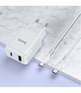 Įkroviklis buitinis Hoco N5 USB Quick Charge 3.0 + PD 20W (3.1A) + Type-C-Type-C baltas