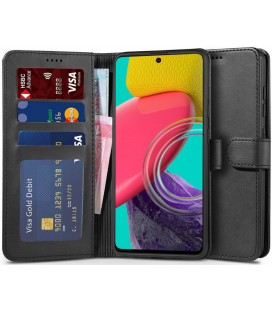 Juodas atverčiamas dėklas Samsung Galaxy M53 5G telefonui "Tech-protect Wallet"