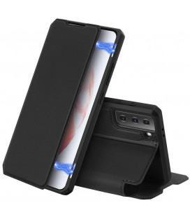 Juodas atverčiamas dėklas Samsung Galaxy S21 5G telefonui "Dux Ducis Skin X"
