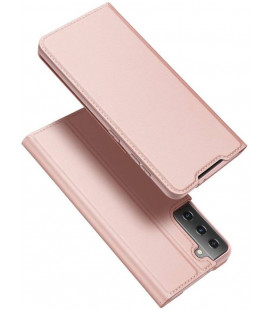 Rausvai auksinės spalvos atverčiamas dėklas Samsung Galaxy S21 5G telefonui "Dux Ducis Skin Pro"