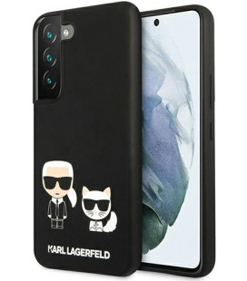 Juodas dėklas Samsung Galaxy S22 telefonui "Karl Lagerfeld and Choupette Liquid Silicone Case"