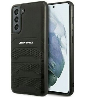 Juodas dėklas Samsung Galaxy S21 FE telefonui "AMG Genuine Leather Perforated Case"