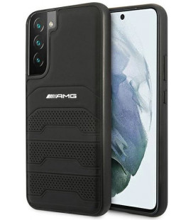 Juodas dėklas Samsung Galaxy S22 Plus telefonui "AMG Genuine Leather Perforated Case"