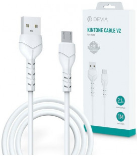 Baltas laidas USB - MicroUSB 100cm 2.1A "Devia Kintone"