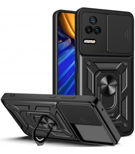 Juodas dėklas Xiaomi Poco F4 5G telefonui "Tech-Protect Camshield Pro"