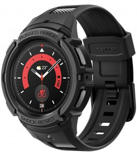 Juodas dėklas Samsung Galaxy Watch 5 Pro (45mm) laikrodžiui "Spigen Rugged Armor PRO"