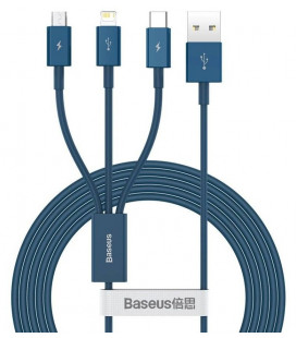 Mėlynas laidas USB - (MicroUSB + Lightning + Type-C) 100W 150cm "Baseus Superior"