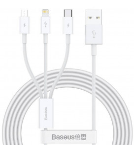 Baltas laidas USB - (MicroUSB + Lightning + Type-C) 3.5A 150cm "Baseus Superior"