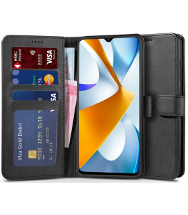 Juodas atverčiamas dėklas Xiaomi Poco C40 telefonui "Tech-Protect Wallet"
