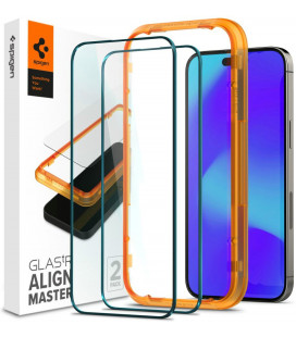 Juodas apsauginis grūdintas stiklas Apple iPhone 14 Pro Max telefonui "Spigen AlignMaster Glas tR 2-Pack"