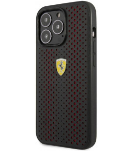 Juodas / raudonas dėklas Apple iPhone 14 Pro telefonui "Ferrari PU Leather Perforated Case"
