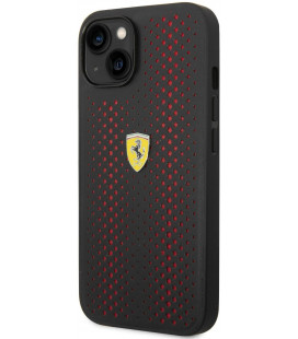 Juodas / raudonas dėklas Apple iPhone 14 telefonui "Ferrari PU Leather Perforated Case"