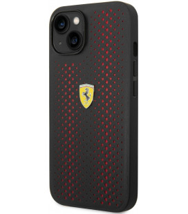 Juodas / raudonas dėklas Apple iPhone 14 Plus telefonui "Ferrari PU Leather Perforated Case"