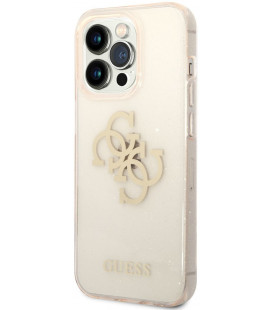 Auksinės spalvos dėklas Apple iPhone 14 Pro telefonui "Guess TPU Big 4G Full Glitter Case"