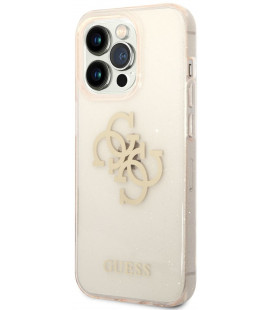 Auksinės spalvos dėklas Apple iPhone 14 Pro Max telefonui "Guess TPU Big 4G Full Glitter Case"