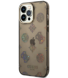 Juodas dėklas Apple iPhone 14 Pro Max telefonui "Guess PC/TPU Peony Glitter Case"
