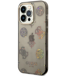 Juodas dėklas Apple iPhone 14 Pro telefonui "Guess PC/TPU Peony Glitter Case"