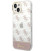 Rožinis dėklas Apple iPhone 14 telefonui "Guess PC/TPU Peony Glitter Script Logo Case"