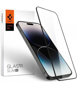 Juodas apsauginis grūdintas stiklas Apple iPhone 14 Pro telefonui "Spigen Glas.TR Slim"