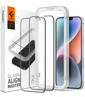 Juodas apsauginis grūdintas stiklas Apple iPhone 13 / 13 Pro / 14 / 16E / 17E telefonui "Spigen AlignMaster Glas tR 2-Pack"