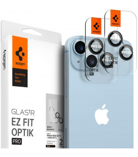 Juoda kameros apsauga Apple iPhone 14 / 14 Plus / 15 / 15 Plus telefono kamerai apsaugoti "Spigen Optik.TR EZ Fit Camera Protect