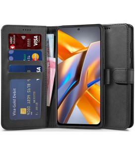 Juodas atverčiamas dėklas Xiaomi Poco M5s / Redmi Note 10 / 10s telefonui "Tech-Protect Wallet"