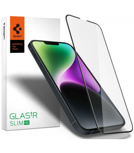 Juodas apsauginis grūdintas stiklas Apple iPhone 13 Pro Max / 14 Plus / 15 Plus telefonui "Spigen Glas.TR Slim HD"