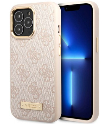 Rožinis dėklas Apple iPhone 14 Pro telefonui "Guess PU 4G MagSafe Compatible Case"