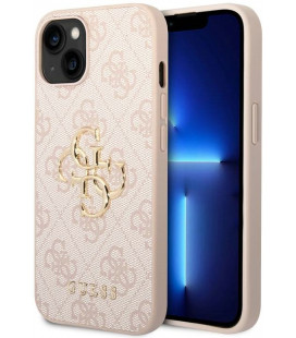 Rožinis dėklas Apple iPhone 14 Plus telefonui "Guess PU 4G Metal Logo Case"