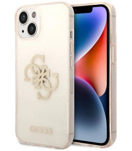 Auksinės spalvos dėklas Apple iPhone 14 Plus telefonui "Guess TPU Big 4G Full Glitter Case"