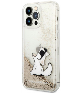 Skaidrus / Auksinės spalvos dėklas Apple iPhone 14 Pro Max telefonui "Karl Lagerfeld Liquid Glitter Choupette Eat Case"