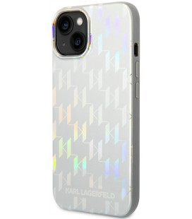 Sidabrinės spalvos dėklas Apple iPhone 14 Plus telefonui "Karl Lagerfeld Iridescent Monogram Case"