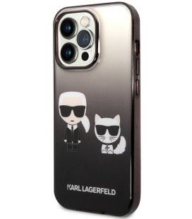 Juodas dėklas Apple iPhone 14 Pro telefonui "Karl Lagerfeld Gradient Karl and Choupette Case"