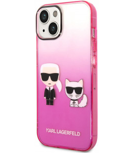 Rožinis dėklas Apple iPhone 14 telefonui "Karl Lagerfeld Gradient Karl and Choupette Case"