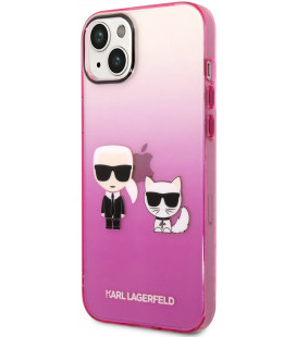 Rožinis dėklas Apple iPhone 14 Plus telefonui "Karl Lagerfeld Gradient Karl and Choupette Case"