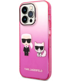 Rožinis dėklas Apple iPhone 14 Pro telefonui "Karl Lagerfeld Gradient Karl and Choupette Case"