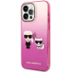 Rožinis dėklas Apple iPhone 14 Pro Max telefonui "Karl Lagerfeld Gradient Karl and Choupette Case"