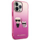 Rožinis dėklas Apple iPhone 14 Pro Max telefonui "Karl Lagerfeld Gradient Karl and Choupette Case"